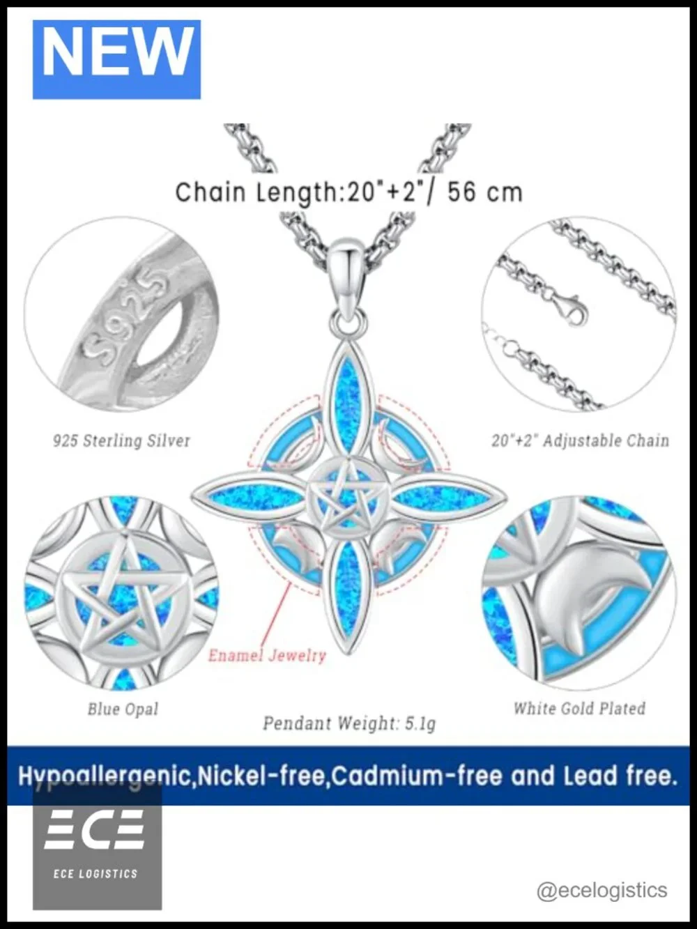 Sterling Silver Witches Knot Opal Pendant Necklace Adjustable 20-22 Inch
